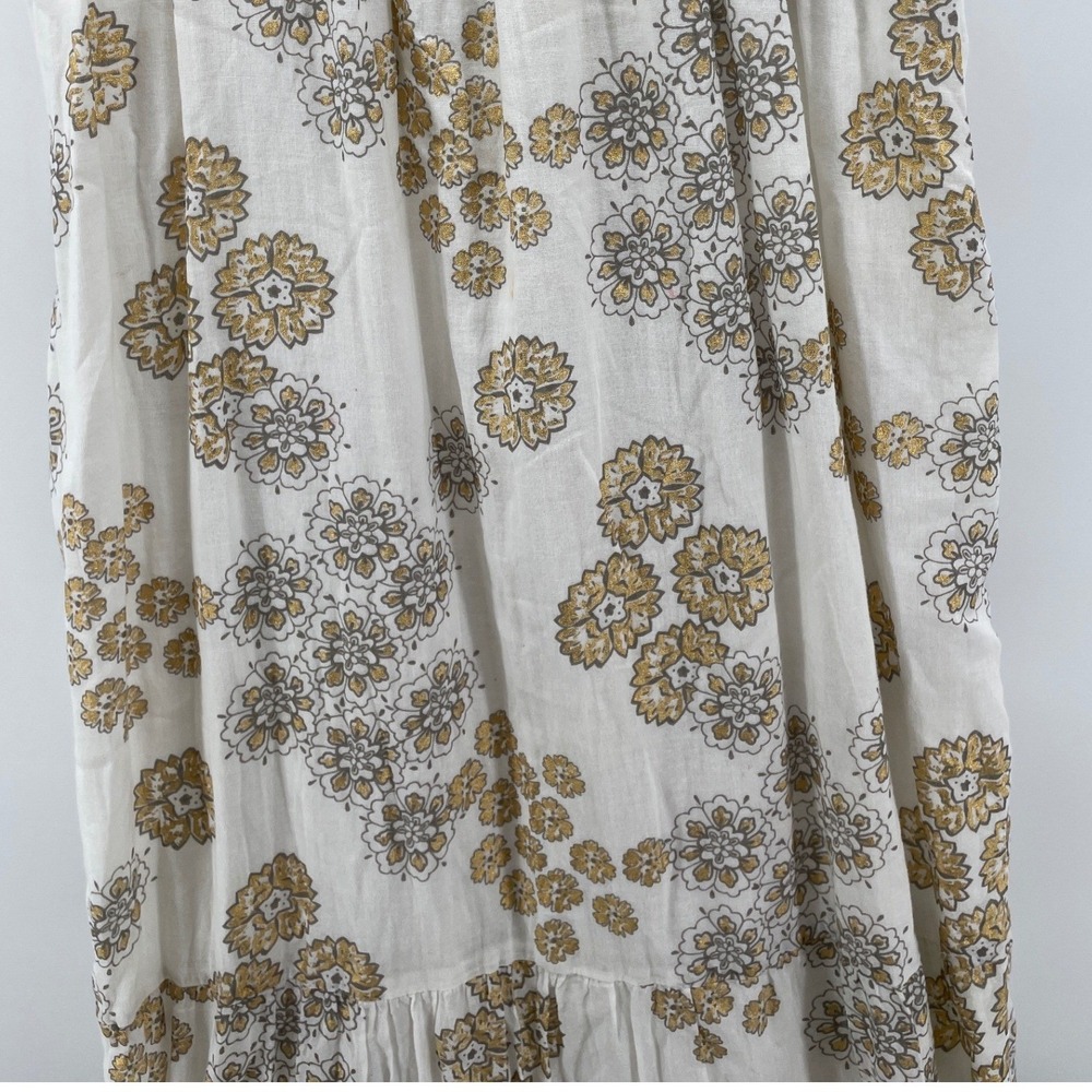 White and Gold Floral Maxi Dress - Sleeveless V-Neck - Picture 2 of 7